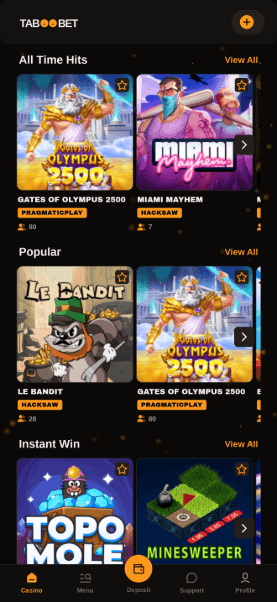 games lobby of taboobet casino