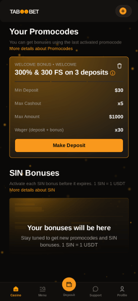 taboobet casino welcome deposit deal