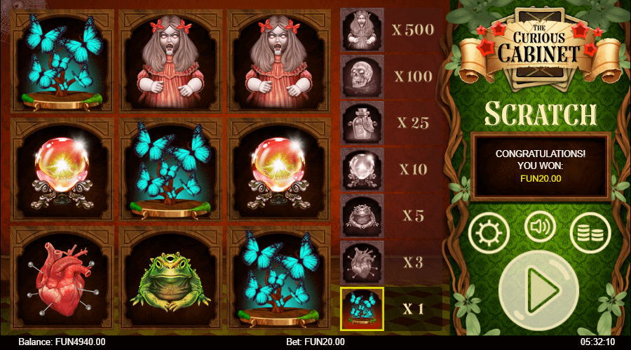 Curious Cabinet Scratch Online Game Symbols