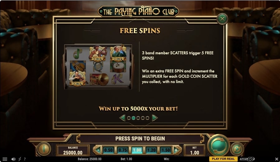 The Paying Piano Club Slot Game Free Spins
