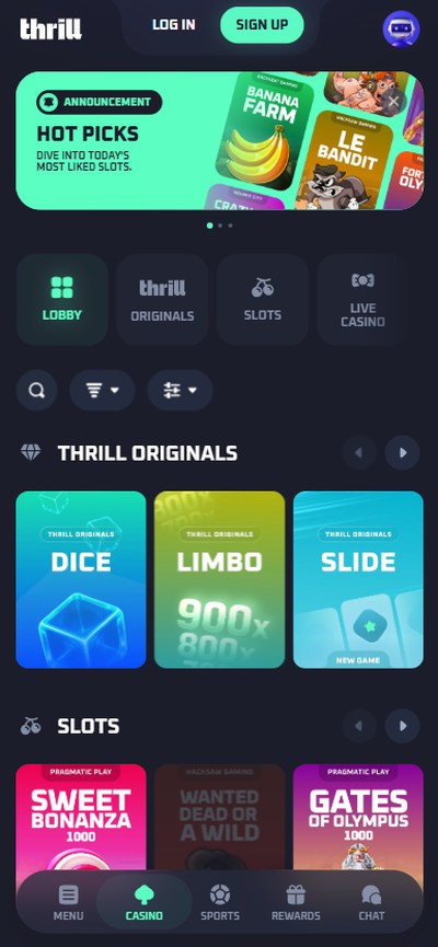 thrill casino homepage