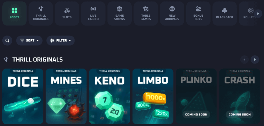 thrill casino game library