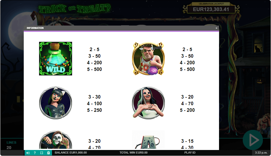 Trick or Treat Online Slot Game Paytable