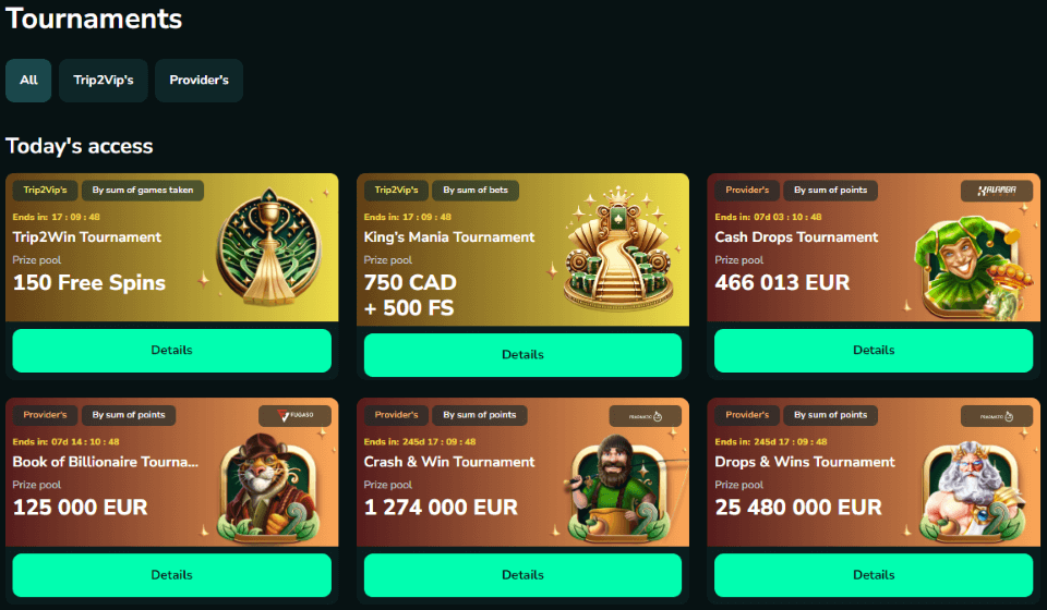 trip2vip casino tournaments