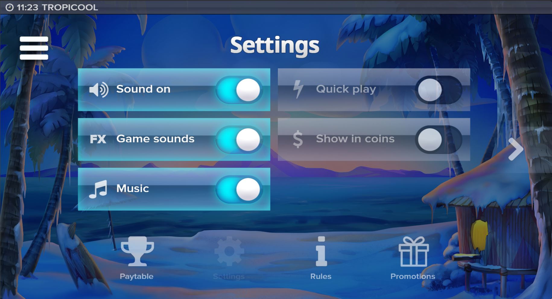 Tropicool Slot Settings