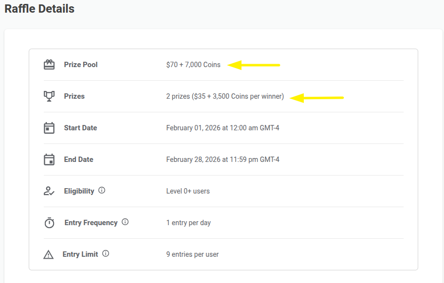 Raffle Details Two Type of Prizes