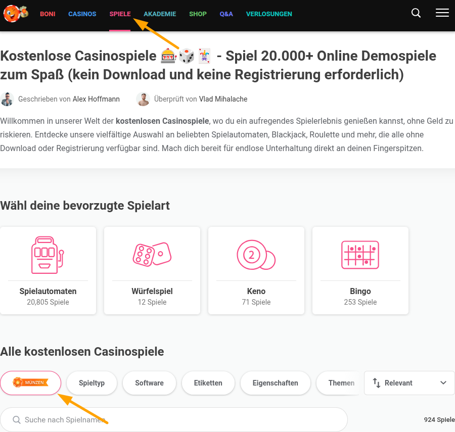 Um Munzen spielen filter hilfe center