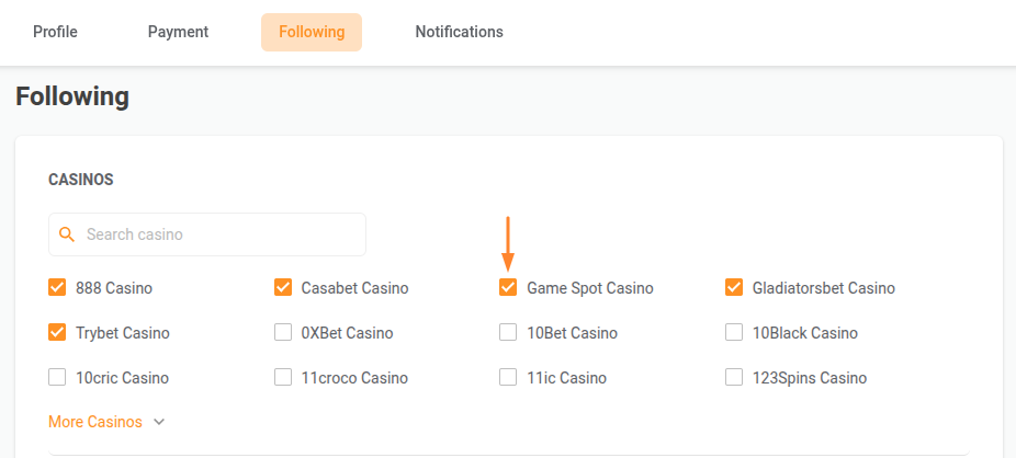 unfollowing casino checkbox EN
