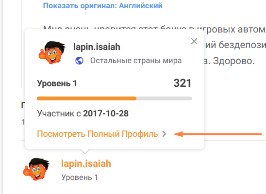 кнопка «Публичный профиль»