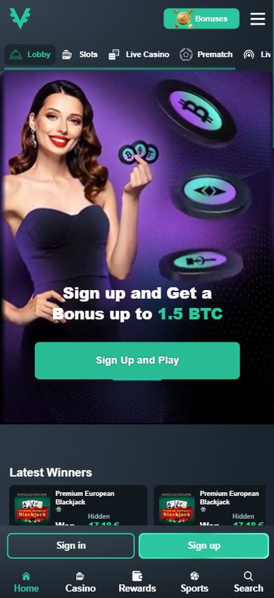 vave casino homepage