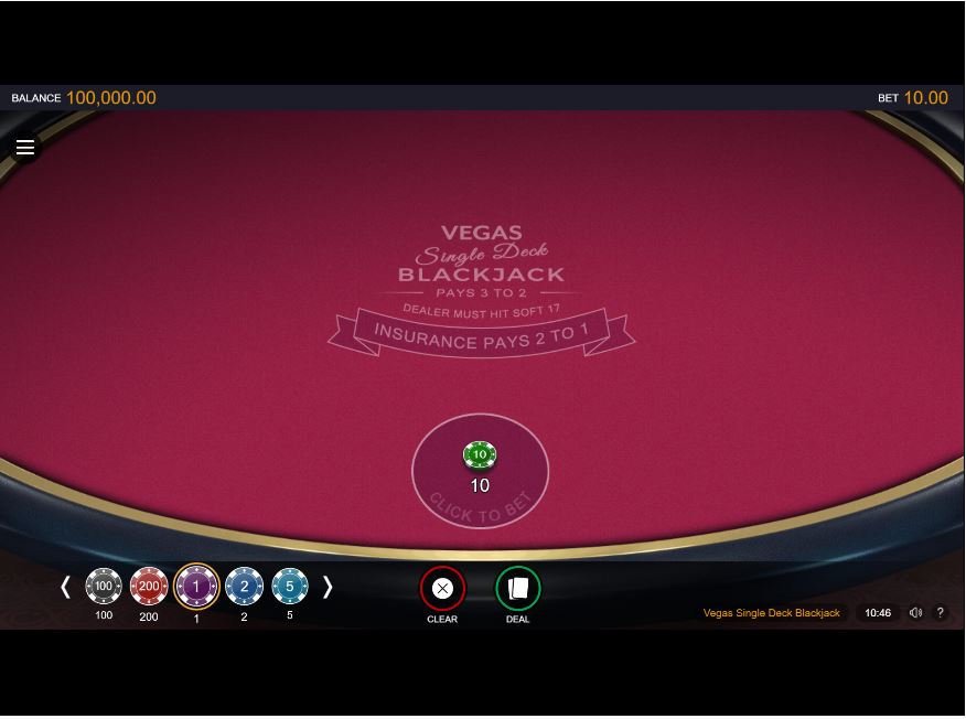 Vegas Single Deck Blackjack Microgaming