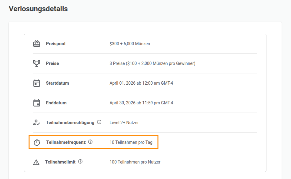 verlosungdetails teilnahmefrequenz