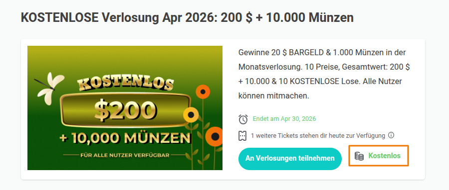 Verlosungen mit freiem Eintritt