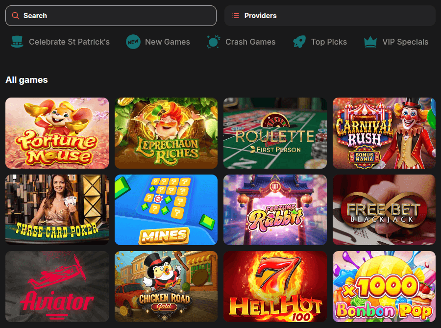 Wettson Casino Game Lobby Screenshot