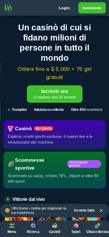 Immagine della homepage di wild.io Casino