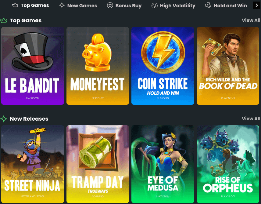 winningz casino game library