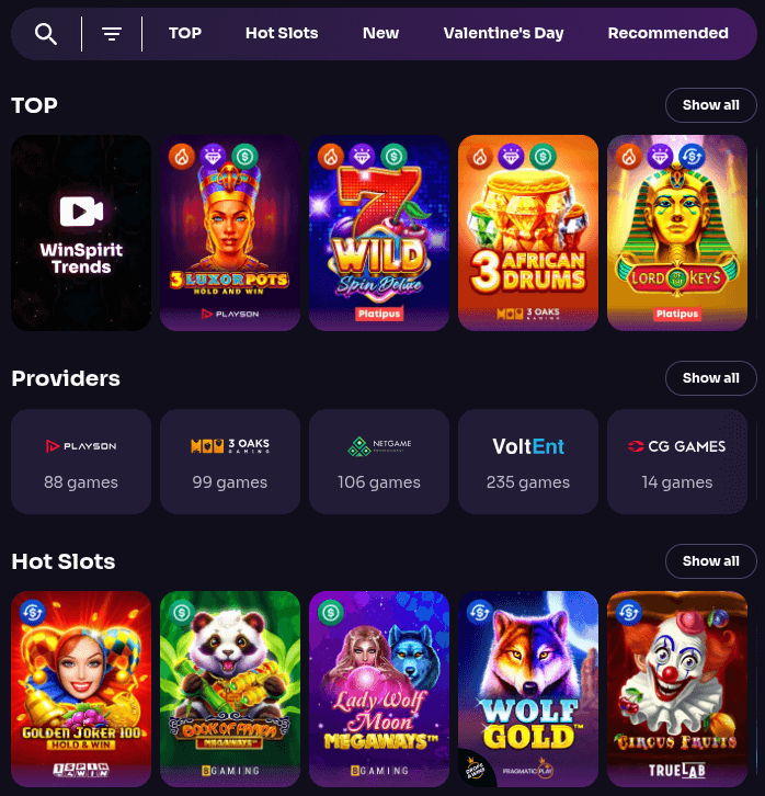 winspirit casino lobby