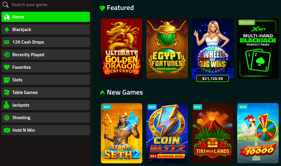 Xbet Casino Lobby Screenshot